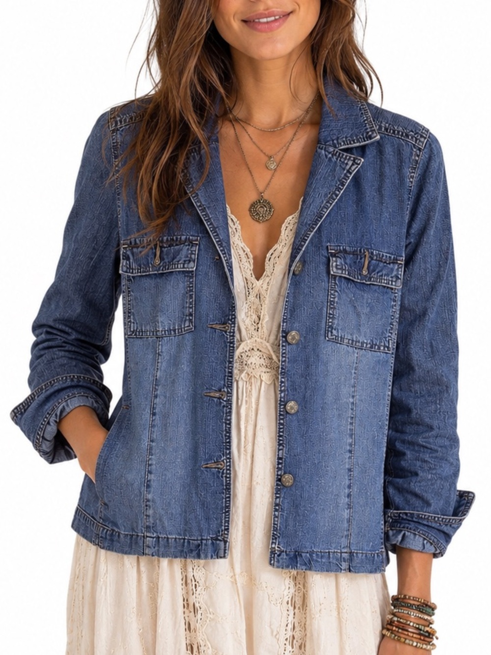 Jean Jacket Blue Denim size Large Boho Vibes Festival Wear SO by Sigred Olsen